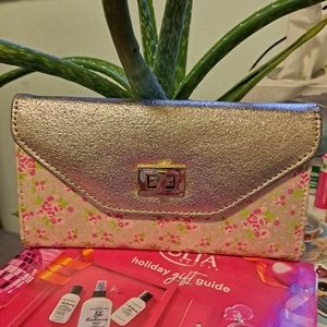 Kimchi Blue Urban Outfitters Gold & Pink Floral Turn Lock Long Wallet